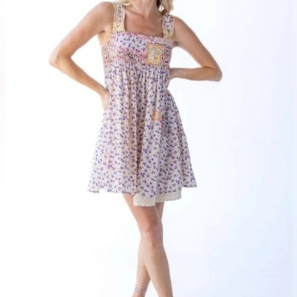 Natural Life Tricia Embroidered Cotton Mini/Sundress in Meadow Patches L - Picture 7 of 9